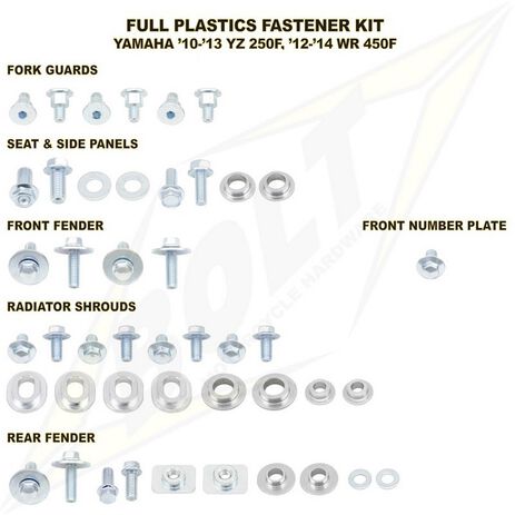 _Kit Vis plastiques avec Entretoises Bolt Yamaha YZ 250 F 10-13 WR 450 F 12-14 | BO-YAM-101002 | Greenland MX_